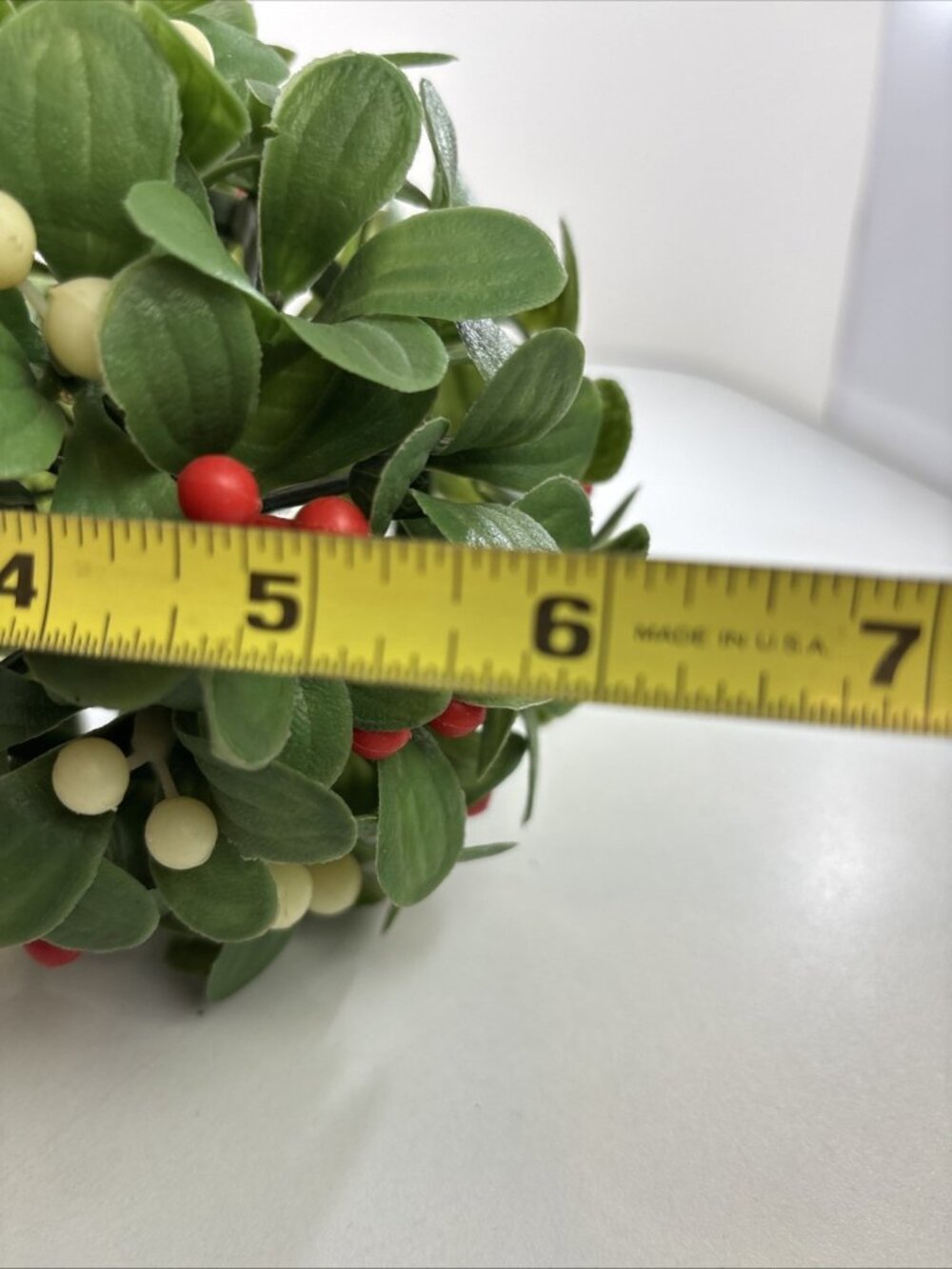 Vintage Faux Mistletoe Christmas Kissing Ball with Berries and Leaves 6” - Picture 3 of 4